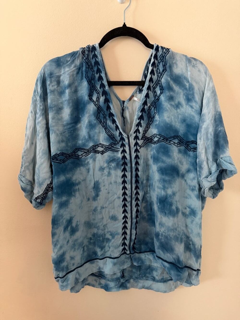 FP Blue Tie Dye Next Level Boho Top Size Small